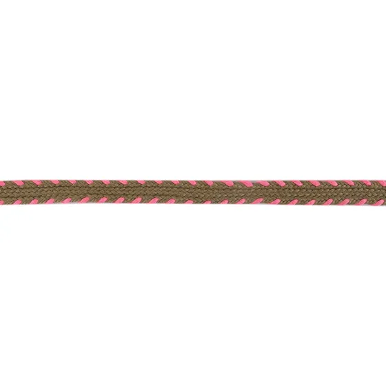 Olive-Brown and Pink Edge-Stitched Flat Braided Trim