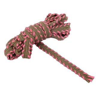 Olive-Brown and Pink Edge-Stitched Flat Braided Trim sample, design MT-9582FC20, view 2