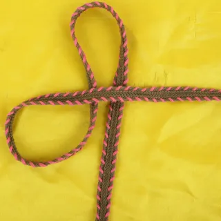 Olive-Brown and Pink Edge-Stitched Flat Braided Trim sample, design MT-9582FC20, view 4