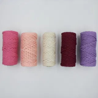 Pink, Maroon and Lilac 3-Ply Twisted Macrame Cord, Set of 5 Spools sample, design MT-EC3C38AB, view 2