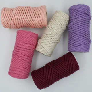 Pink, Maroon and Lilac 3-Ply Twisted Macrame Cord, Set of 5 Spools sample, design MT-EC3C38AB, view 3