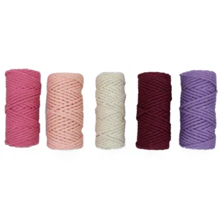 Pink, Maroon and Lilac 3-Ply Twisted Macrame Cord, Set of 5 Spools sample, design MT-EC3C38AB, view 4