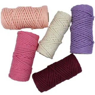 Pink, Maroon and Lilac 3-Ply Twisted Macrame Cord, Set of 5 Spools sample, design MT-EC3C38AB, view 5