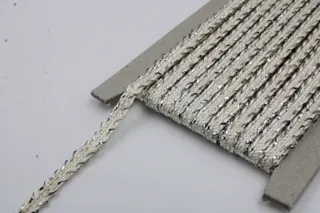 Off-White and Silver Metallic Flat Braid sample, design MT-E89AAC11, view 4