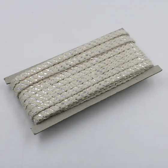 Off-White and Silver Metallic Flat Drawstring Cord