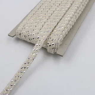Off-White and Silver Metallic Flat Drawstring Cord sample, design MT-D1A02219, view 5