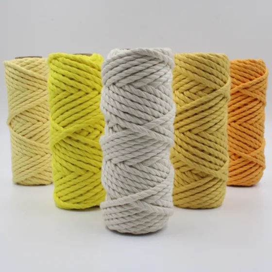 Yellow and Off-White 3-Ply Twisted Macrame Cord, Set of 5 Spools