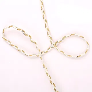 White and Pale Gold Choti Dori Braided Trim sample, design MT-9953BC01, view 2