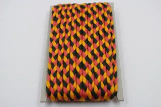 Coral Peach, Golden Yellow and Near-Black Choti Dori Braided Trim sample, design MT-0626CF06, view 2