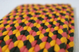 Coral Peach, Golden Yellow and Near-Black Choti Dori Braided Trim sample, design MT-0626CF06, view 3