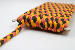 Coral Peach, Golden Yellow and Near-Black Choti Dori Braided Trim sample, design MT-0626CF06, view 4