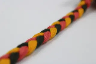 Coral Peach, Golden Yellow and Near-Black Choti Dori Braided Trim sample, design MT-0626CF06, view 6