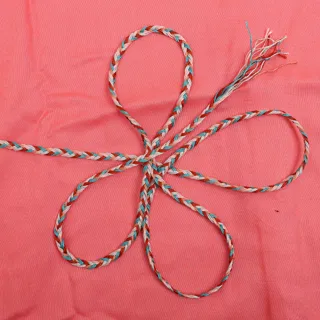 Rust Red, Light Blue and Off-White Choti Braid sample, design MT-3FF9B59C, view 4