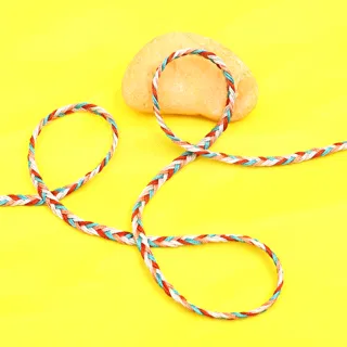 Orange-Red, Peach, Turquoise and White Choti Braid sample, design MT-A9815009, view 4