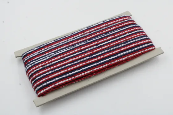 Red, White and Navy Blue Striped Flat Braided Trim