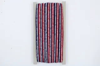 Red, White and Navy Blue Striped Flat Braided Trim sample, design MT-D416112F, view 2