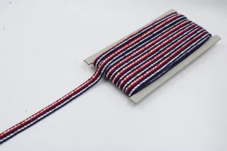 Red, White and Navy Blue Striped Flat Braided Trim sample, design MT-D416112F, view 3