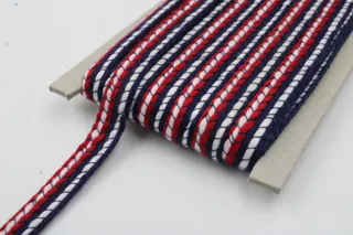 Red, White and Navy Blue Striped Flat Braided Trim sample, design MT-D416112F, view 4