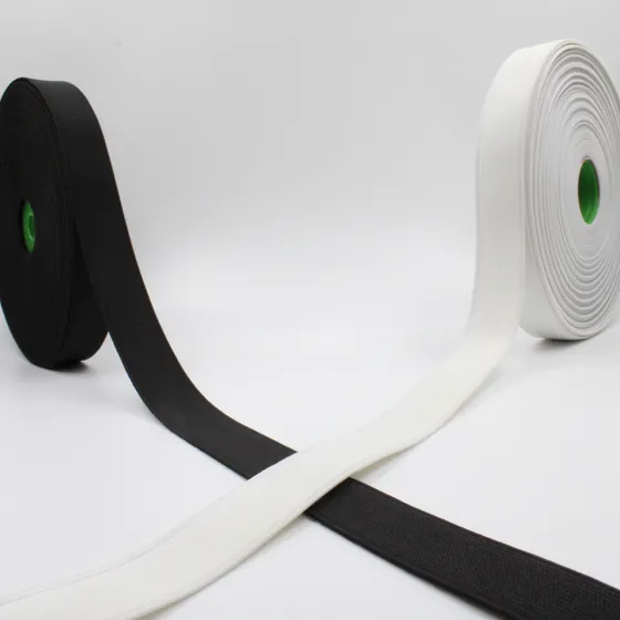 Black and White Woven Elastic Tape, Rolls with Crossed Tails