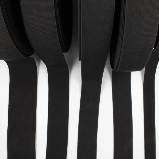 Black and White Woven Elastic Tape in Graduated Widths