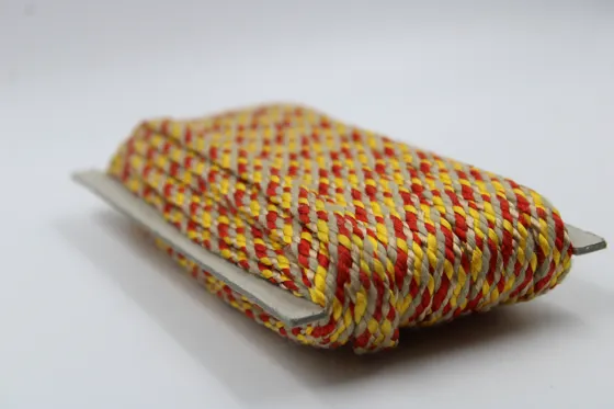 Yellow, Red and Beige Braided Drawstring Cord with Gold Sheen