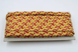 Yellow, Red and Beige Braided Drawstring Cord with Gold Sheen sample, design MT-AE794D21, view 2