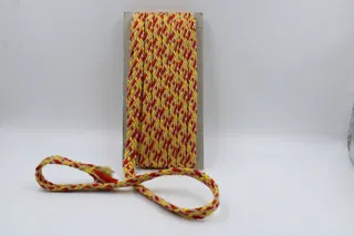 Yellow, Red and Beige Braided Drawstring Cord with Gold Sheen sample, design MT-AE794D21, view 4