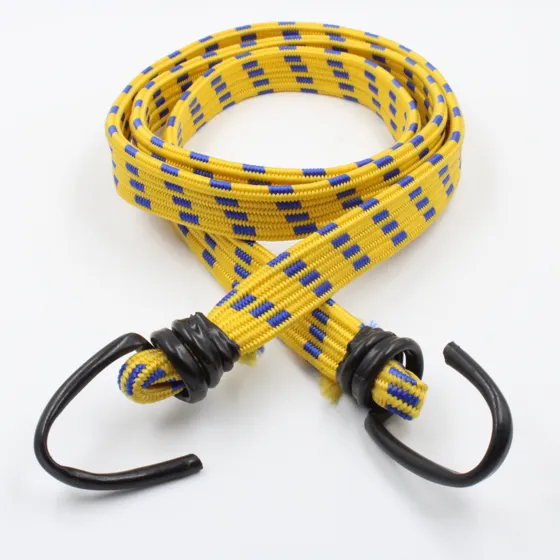 Yellow and Blue Flat Bungee Cord with Hooks