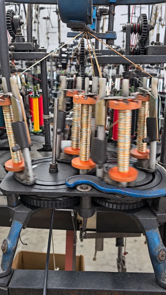 Multicolour yarn braiding in our Jaipur factory