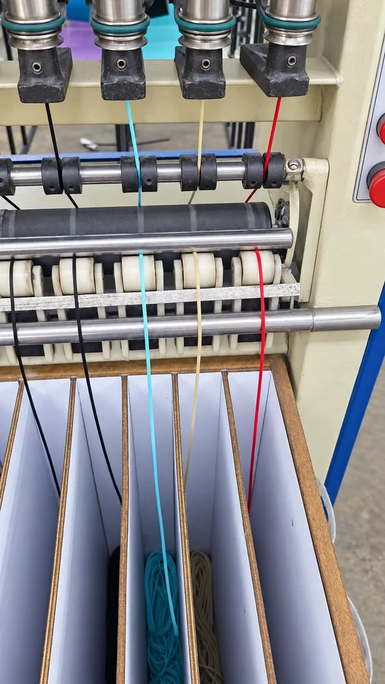 Colour cords through the rollers in our Jaipur factory