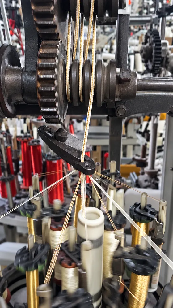 Metallic cord through the rollers in our Jaipur factory