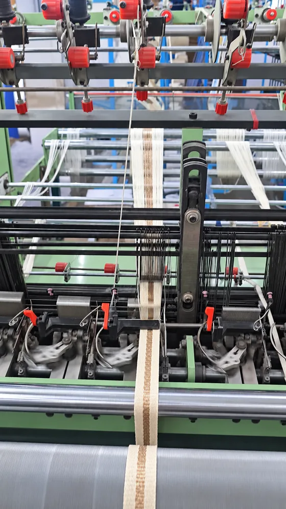 Two-tone woven tape production in our Jaipur factory