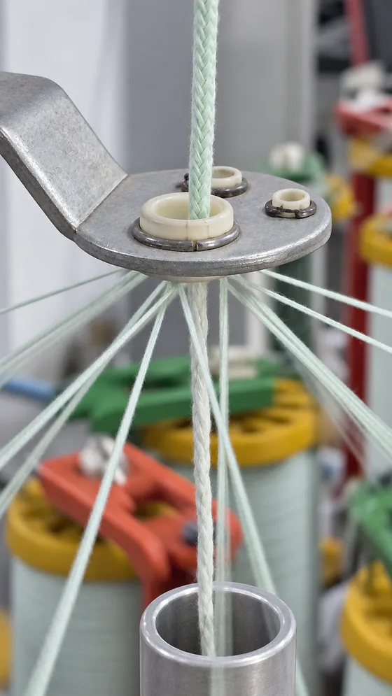 White cord forming at the guide in our Jaipur factory