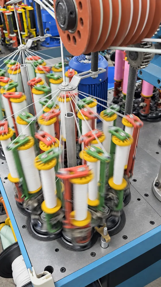 White cord braiding carriers in our Jaipur factory