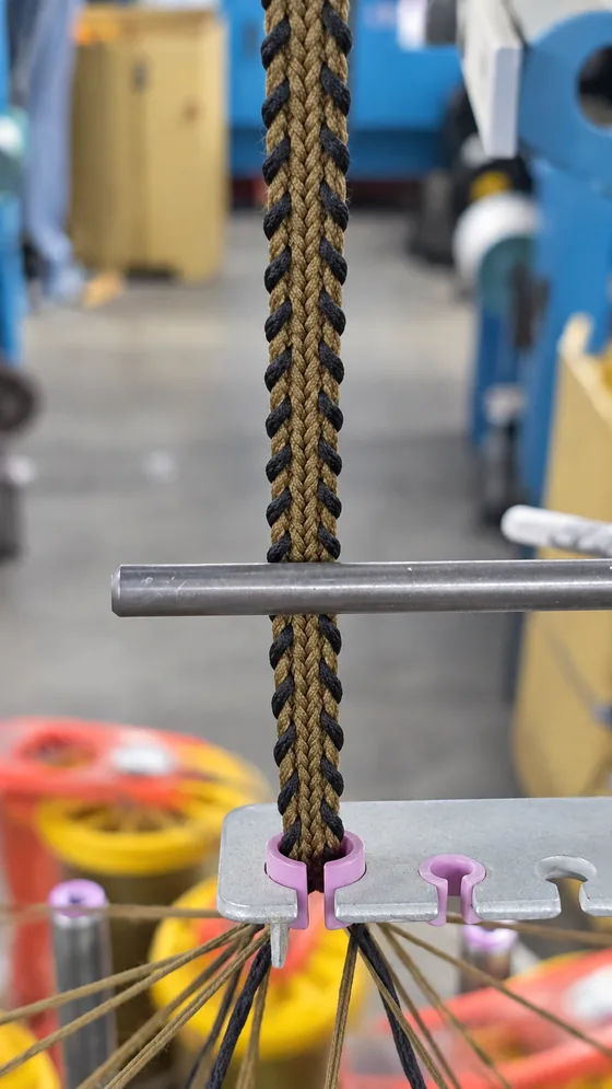 Olive decorative braid formation in our Jaipur factory