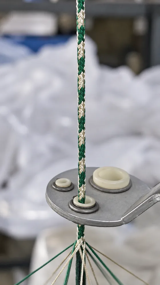 Green patterned cord formation in our Jaipur factory