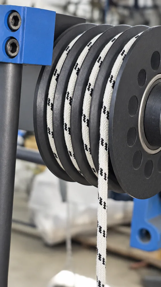 White patterned cord on the wheel in our Jaipur factory