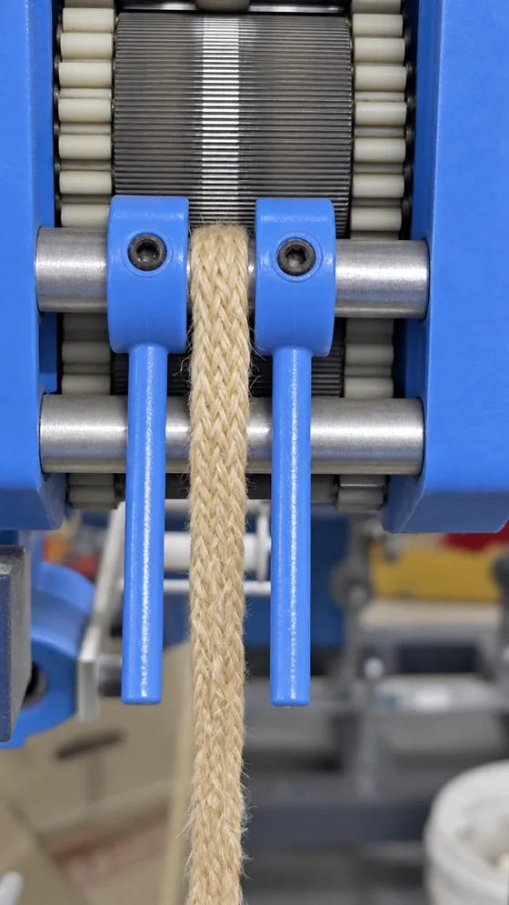 Natural flat braid through rollers in our Jaipur factory