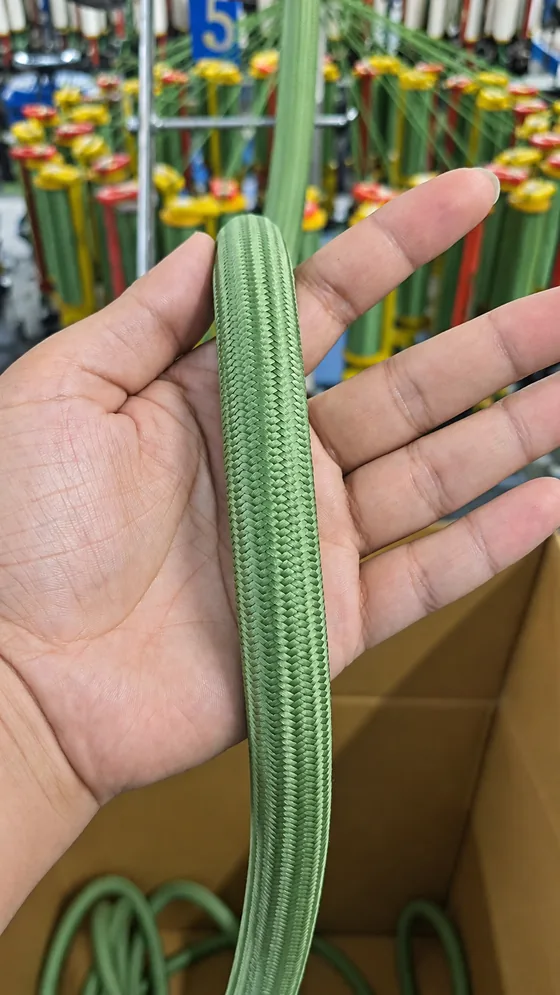 Green flat braid sample in our Jaipur factory
