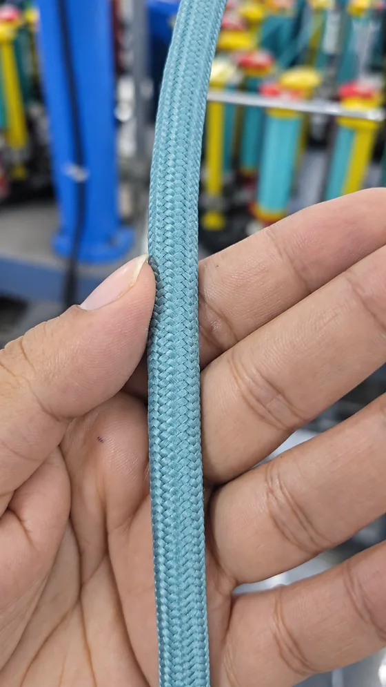 Blue flat braid sample in our Jaipur factory
