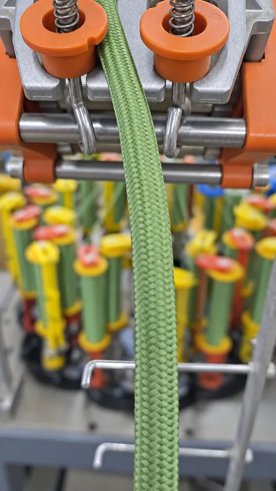 Green flat braid finishing in our Jaipur factory