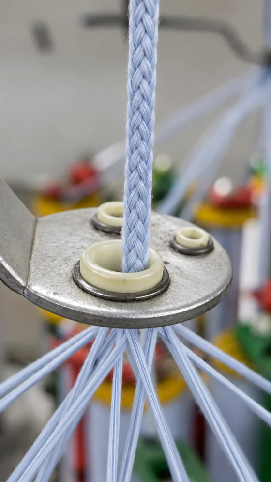 Blue cord forming at the guide in our Jaipur factory