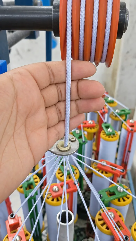 Blue cord beside the take-up wheel in our Jaipur factory