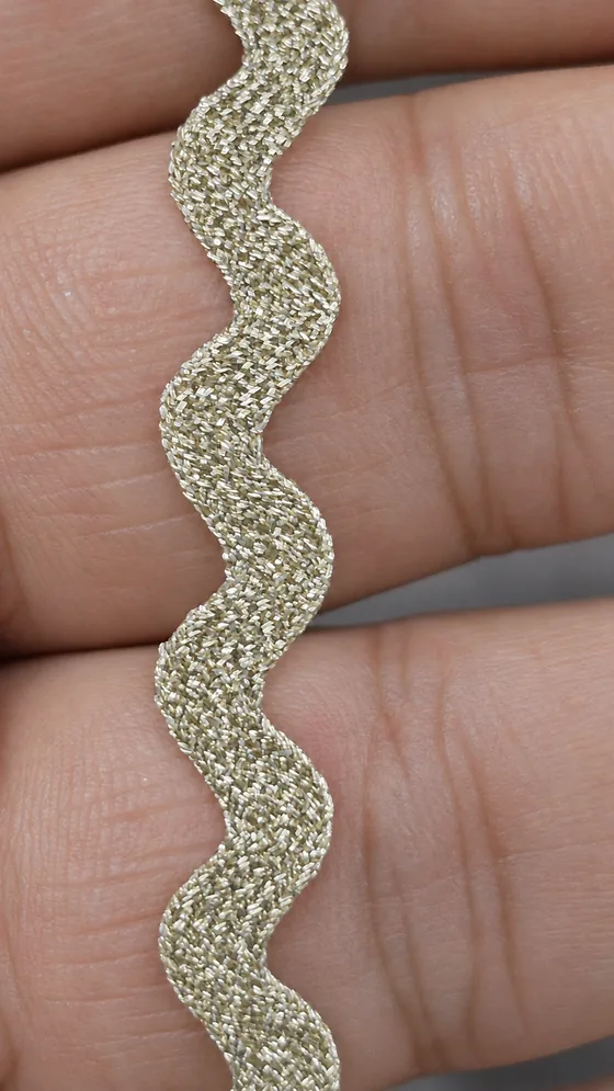 Metallic ric-rac trim sample in our Jaipur factory