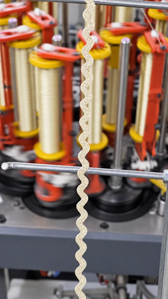 Metallic ric-rac trim in production in our Jaipur factory