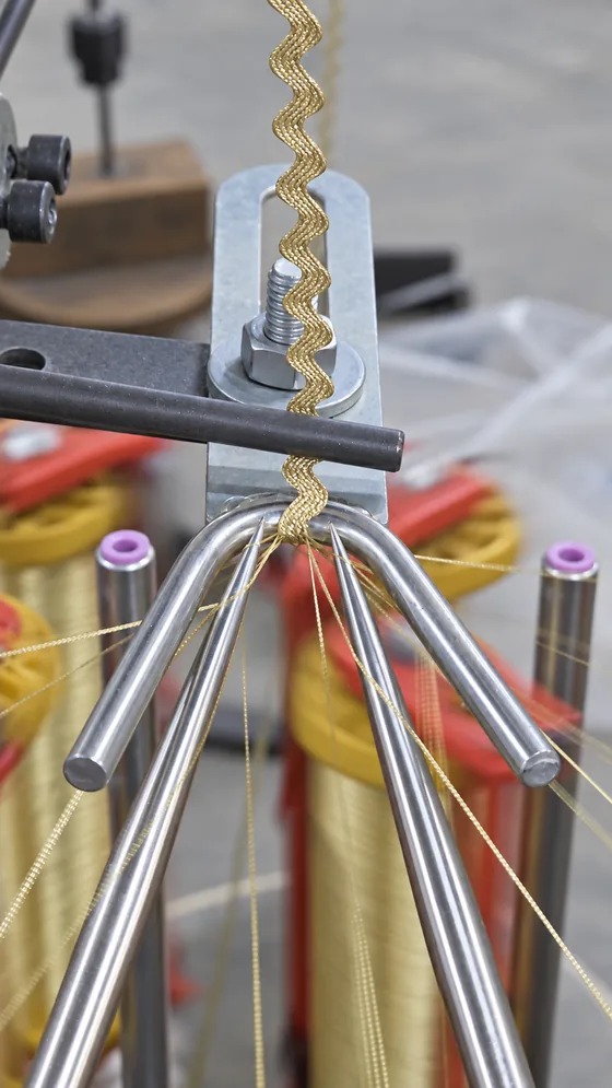 Metallic ric-rac trim formation in our Jaipur factory