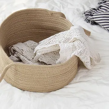 Collapsible Woven Cotton Rope and Jute Laundry Hamper, photo 2