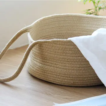 Collapsible Woven Cotton Rope and Jute Laundry Hamper, photo 4