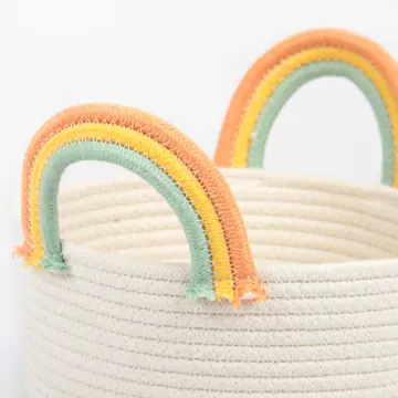 Woven Polycotton Rope Nursery Basket with Rainbow Handle, photo 2