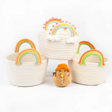Woven Polycotton Rope Nursery Basket with Rainbow Handle, photo 4
